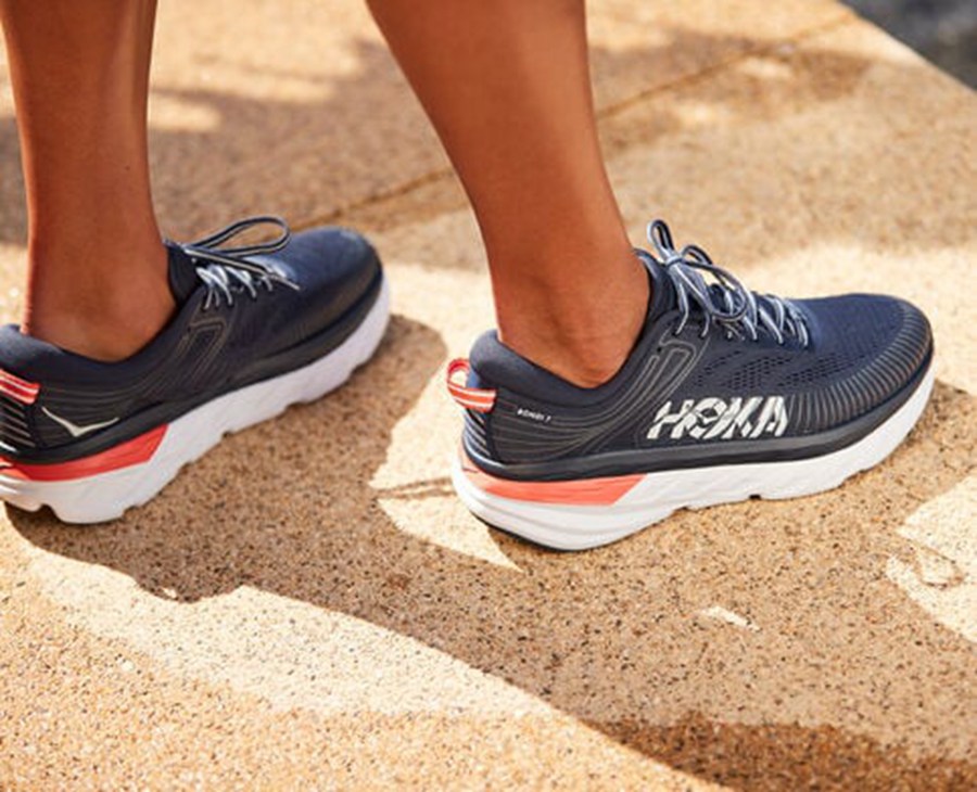 Hoka One One Bondi 7 Löparskor Dam - Marinblå/Vita - OXGUP-1576